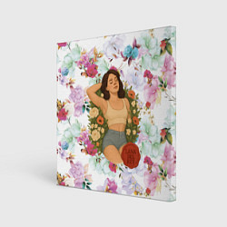Холст квадратный Lana Del Rey в полевых цветах, цвет: 3D-принт