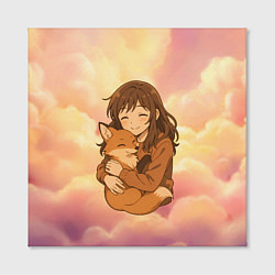 Холст квадратный Девочка обнимает лисичку, цвет: 3D-принт — фото 2