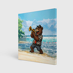 Холст квадратный Медведь играет ска на пляже, цвет: 3D-принт