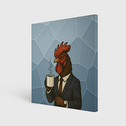 Картина квадратная Петух бизнесмен с кофе