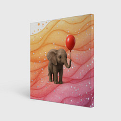Холст квадратный Слоненок с красным воздушным шариком, цвет: 3D-принт