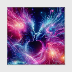 Холст квадратный Космический поцелуй - неоновое свечение, цвет: 3D-принт — фото 2