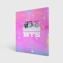 Холст квадратный BTS розовый фон со вспышками, цвет: 3D-принт