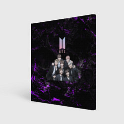Холст квадратный BTS черно-фиолетовые потертый фон, цвет: 3D-принт