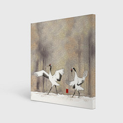 Холст квадратный Журавли зимняя акварель, цвет: 3D-принт