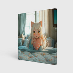 Холст квадратный Аниме девушка в кровати с сердцем, цвет: 3D-принт