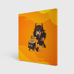 Картина квадратная Девочка дьявол бежит за роллом