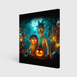 Холст квадратный Morty and Rick with pumpkin - neon halloween, цвет: 3D-принт
