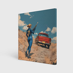 Картина квадратная Fallout девушка и старое авто