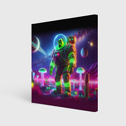 Холст квадратный Космонавт Шрук в неоновом скафандре на загадочной, цвет: 3D-принт