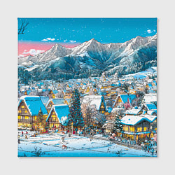 Холст квадратный Новогодняя деревушка в горах, цвет: 3D-принт — фото 2