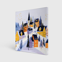 Картина квадратная Новогодние домики на горе