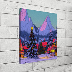 Холст квадратный Новогодние елки в горном городке, цвет: 3D-принт — фото 2