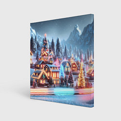Холст квадратный Городок в новогодних огоньках, цвет: 3D-принт