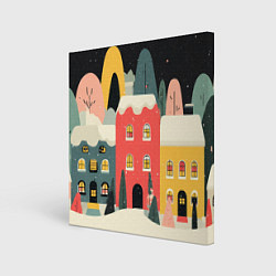 Холст квадратный Разноцветные новогодние дома, цвет: 3D-принт