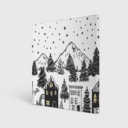 Картина квадратная Заснеженный черно-белый город