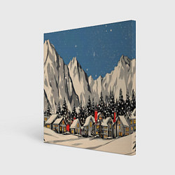 Холст квадратный Небольшой новогодний город в горах, цвет: 3D-принт