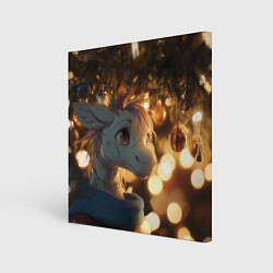 Холст квадратный Лошадка под новогодней елкой, цвет: 3D-принт