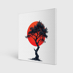 Картина квадратная Японское дерево и солнце