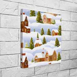 Холст квадратный Новогодние домики и елочки, цвет: 3D-принт — фото 2