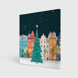 Картина квадратная Новогодняя ночь в городе