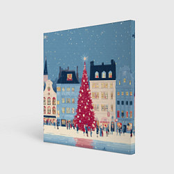 Картина квадратная Новогоднее гуляние у красной елки