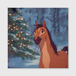Холст квадратный Лошадь на фоне новогодней елки, цвет: 3D-принт — фото 2