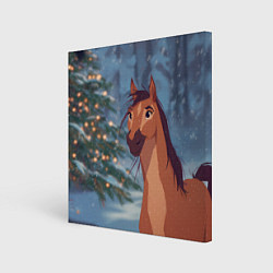 Картина квадратная Лошадь на фоне новогодней елки