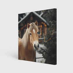 Холст квадратный Лошадь у новогодней елки, цвет: 3D-принт