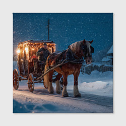 Холст квадратный Новогодняя лошадка с повозкой, цвет: 3D-принт — фото 2