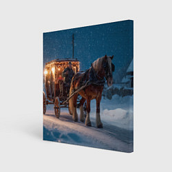 Холст квадратный Новогодняя лошадка с повозкой, цвет: 3D-принт
