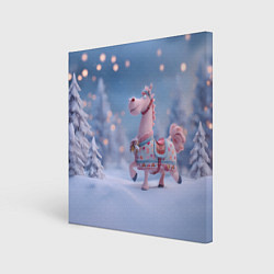 Холст квадратный Новогодняя милая лошадка, цвет: 3D-принт