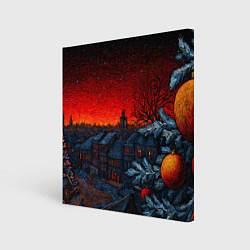 Холст квадратный Новый год в ночном городе, цвет: 3D-принт