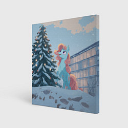 Холст квадратный Новогодняя лошадка у елочки, цвет: 3D-принт