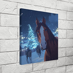 Холст квадратный Лошадь на фоне новогодней елки, цвет: 3D-принт — фото 2