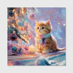Холст квадратный Маленький котенок встречает Новый год, цвет: 3D-принт — фото 2