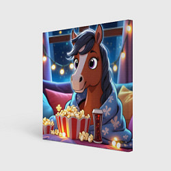 Картина квадратная Новогодняя лошадка с попкорном