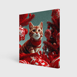 Холст квадратный Рыжий кот - Новый год, цвет: 3D-принт