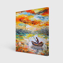 Картина квадратная Рыбак на лодке