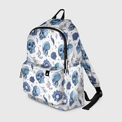 Рюкзак Узор Голубые черепа с цветами, цвет: 3D-принт