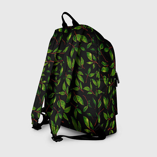 Рюкзак Яркие зеленые листья на черном фоне / 3D-принт – фото 2