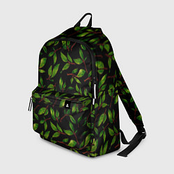 Рюкзак Яркие зеленые листья на черном фоне