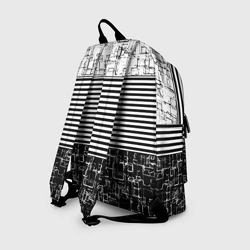 Рюкзак Черно-белый комбинированный абстрактный с полосаты / 3D-принт – фото 2