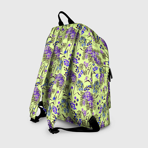 Рюкзак Фиолетовые цветы на зеленом фоне / 3D-принт – фото 2