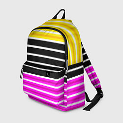 Рюкзак Желтые розовые и черные полосы на белом, цвет: 3D-принт