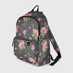 Рюкзак Розовые розы на сером фоне, цвет: 3D-принт