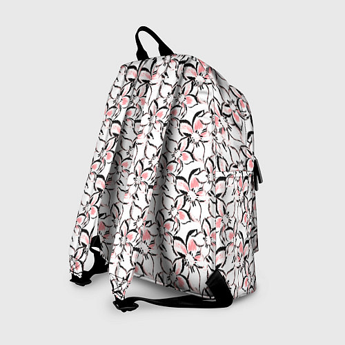 Рюкзак Бело-розовые цветы с черной обводкой / 3D-принт – фото 2