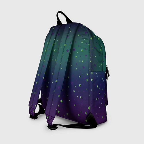 Рюкзак Неоновые зеленые и сиреневые звезды на темно зелен / 3D-принт – фото 2