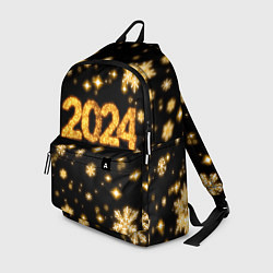 Рюкзак Новый 2024 год - золотые снежинки, цвет: 3D-принт