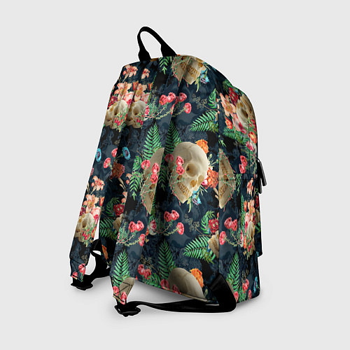 Рюкзак Узор из черепов с цветами и листьями / 3D-принт – фото 2